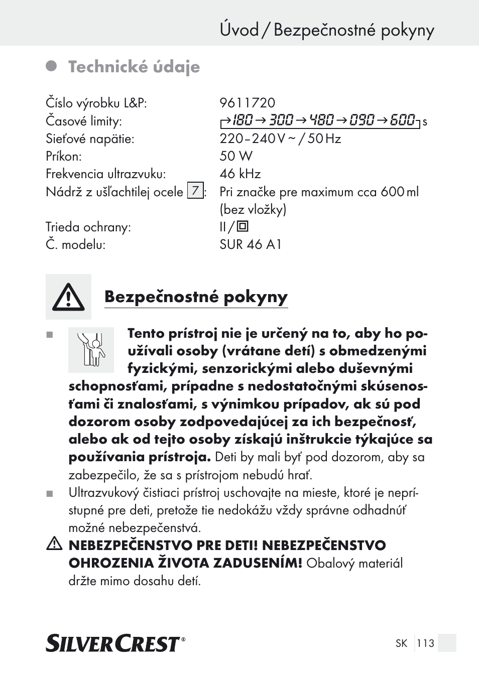 Úvod / bezpečnostné pokyny, Technické údaje, Bezpečnostné pokyny | Silvercrest SUR 46 A1 User Manual | Page 113 / 149