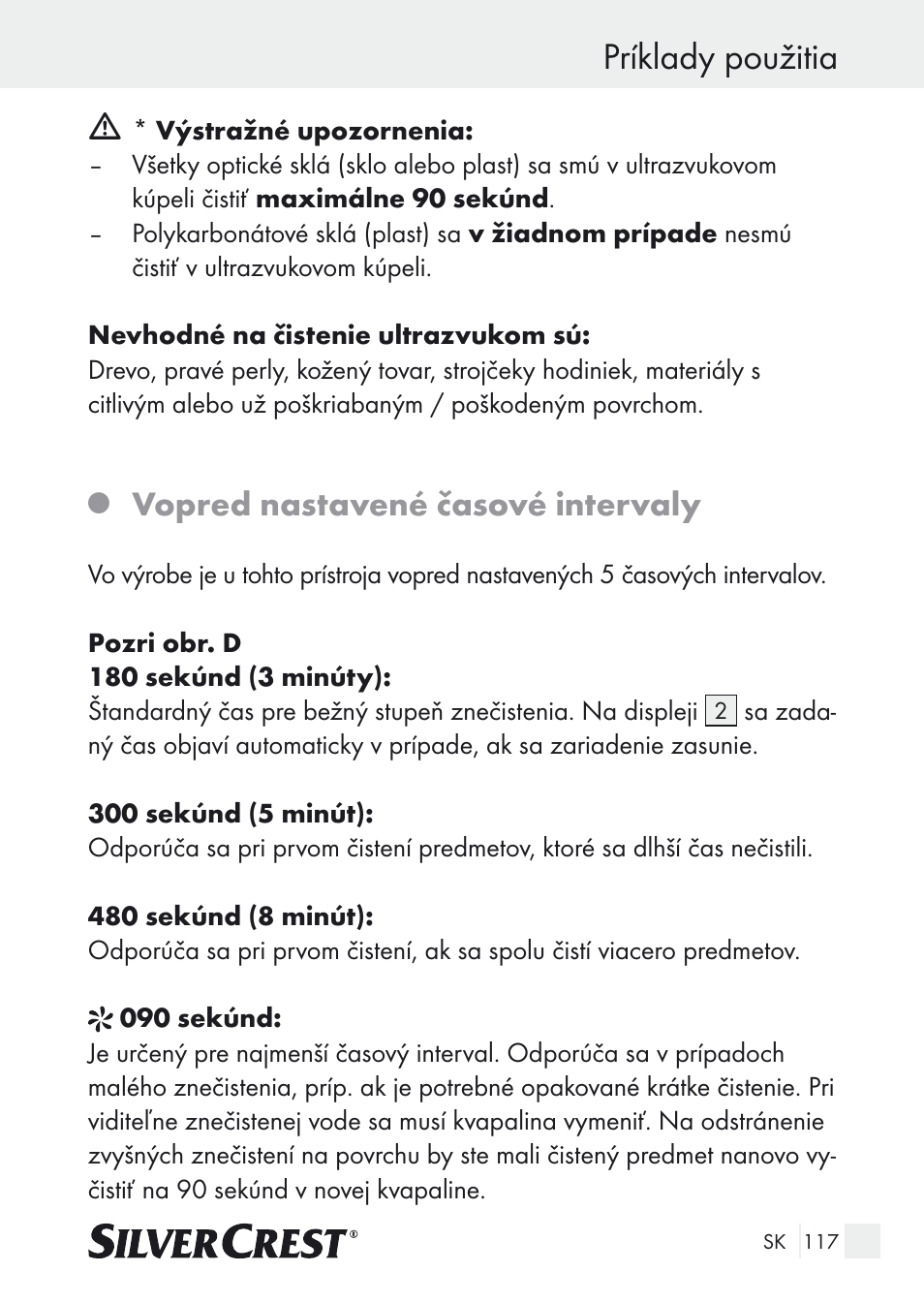 Príklady použitia, Vopred nastavené časové intervaly | Silvercrest SUR 46 A1 User Manual | Page 117 / 149