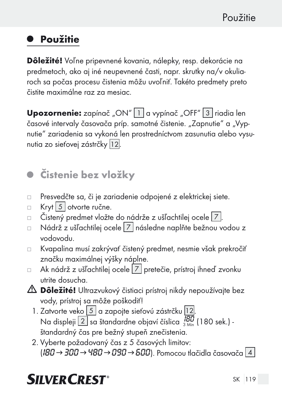 Použitie, Čistenie bez vložky | Silvercrest SUR 46 A1 User Manual | Page 119 / 149