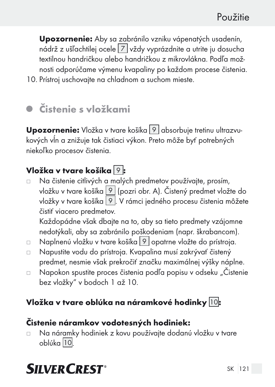 Použitie, Čistenie s vložkami | Silvercrest SUR 46 A1 User Manual | Page 121 / 149