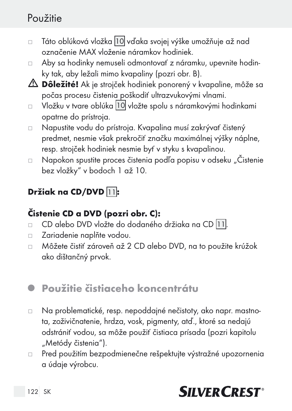 Použitie, Použitie čistiaceho koncentrátu | Silvercrest SUR 46 A1 User Manual | Page 122 / 149