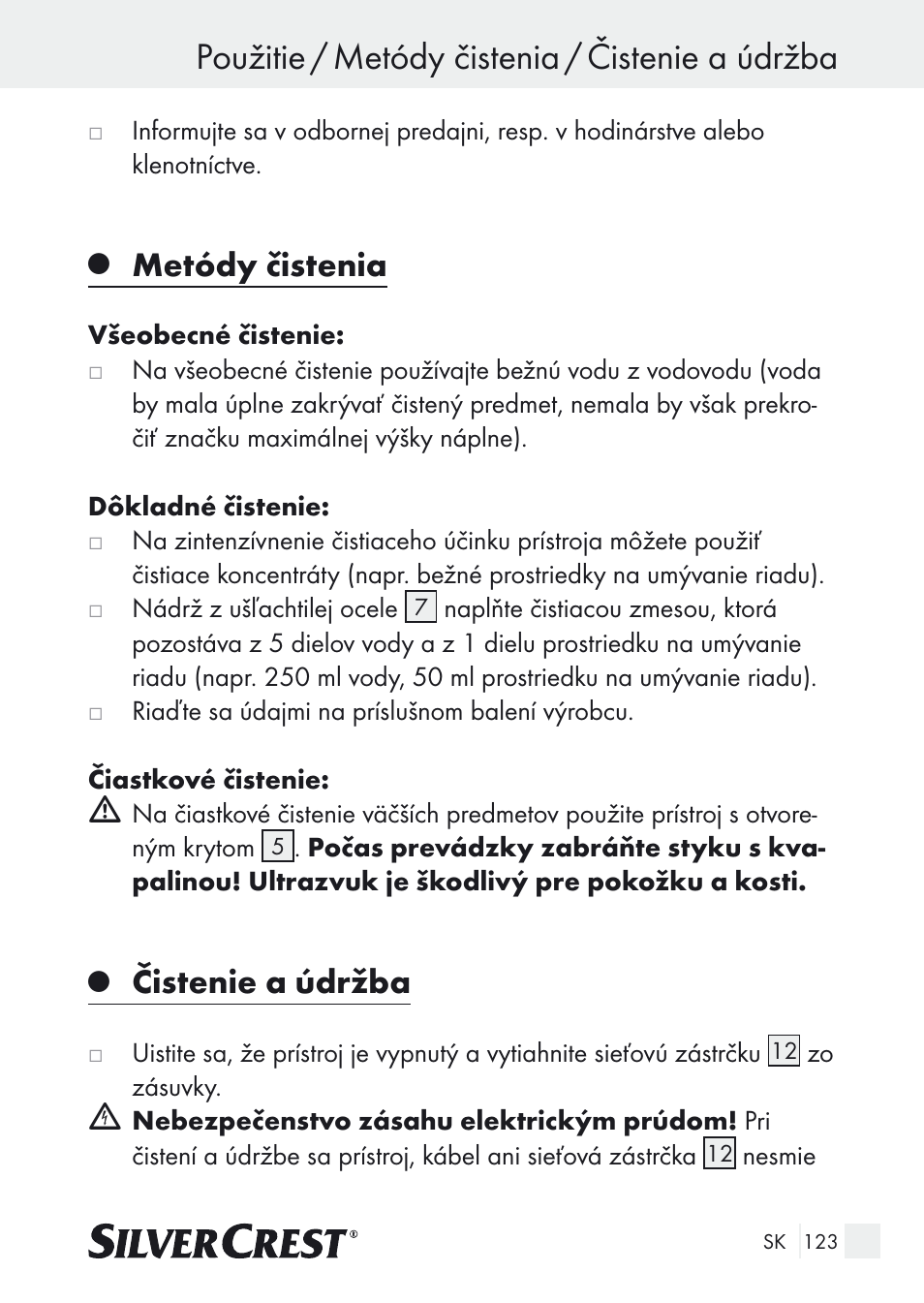 Použitie / metódy čistenia / čistenie a údržba, Metódy čistenia, Čistenie a údržba | Silvercrest SUR 46 A1 User Manual | Page 123 / 149