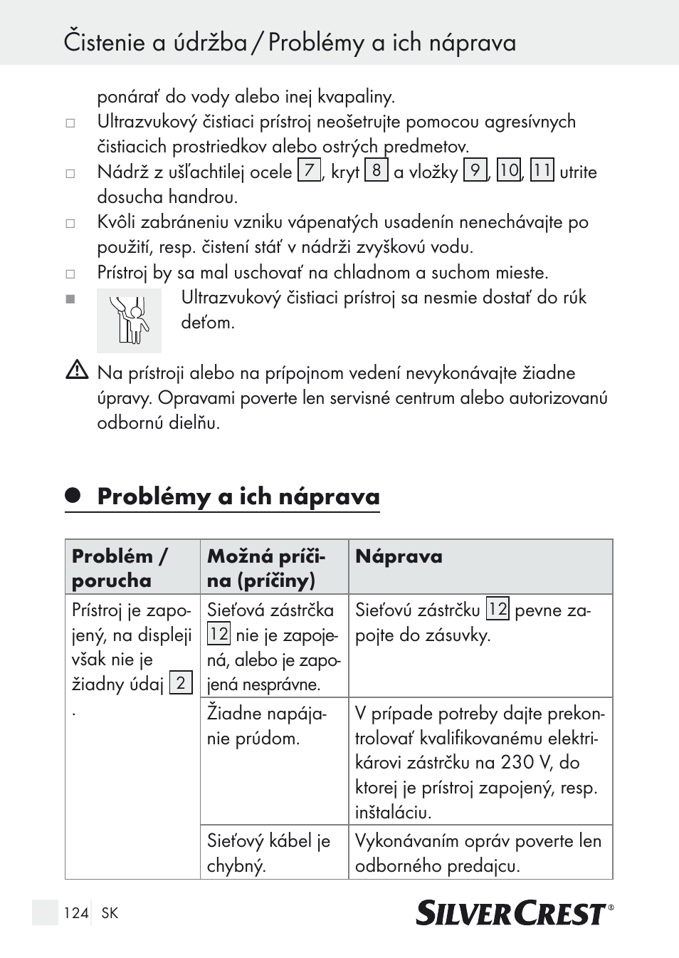 Čistenie a údržba / problémy a ich náprava, Problémy a ich náprava | Silvercrest SUR 46 A1 User Manual | Page 124 / 149