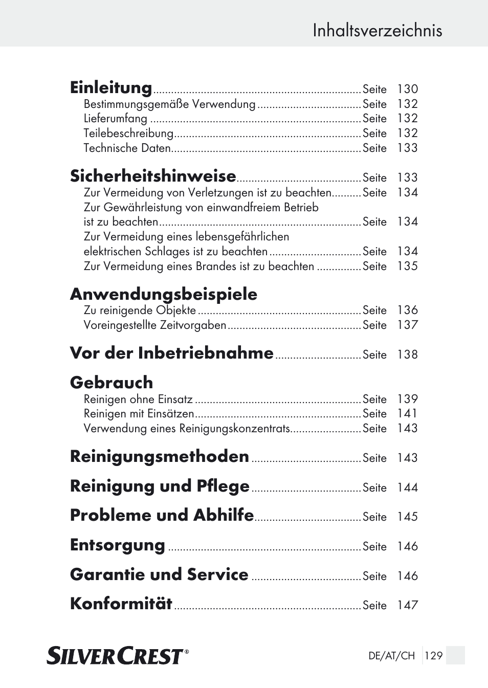 Sicherheit / bedienung inhaltsverzeichnis, Einleitung, Sicherheitshinweise | Anwendungsbeispiele, Vor der inbetriebnahme, Gebrauch, Reinigungsmethoden, Reinigung und pflege, Probleme und abhilfe, Entsorgung | Silvercrest SUR 46 A1 User Manual | Page 129 / 149