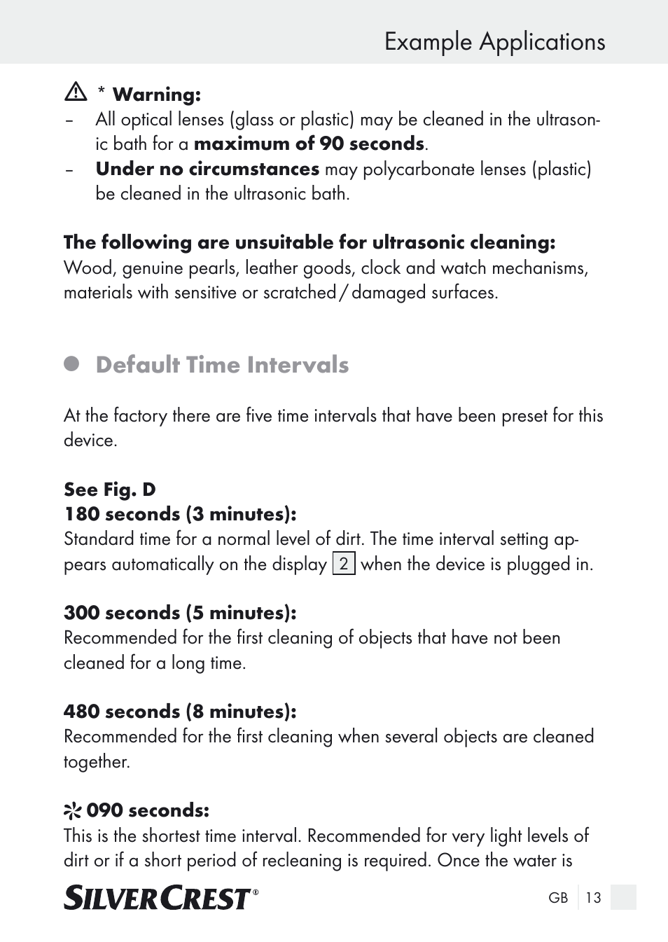 Example applications, Default time intervals | Silvercrest SUR 46 A1 User Manual | Page 13 / 149