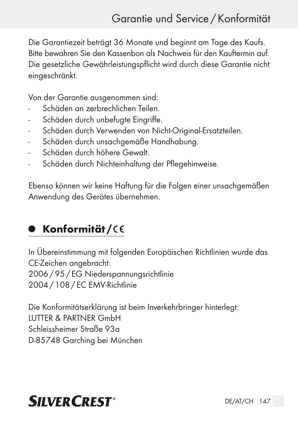 Garantie und service / konformität, Konformität | Silvercrest SUR 46 A1 User Manual | Page 147 / 149