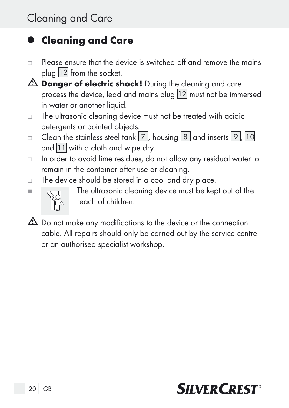 Cleaning and care | Silvercrest SUR 46 A1 User Manual | Page 20 / 149