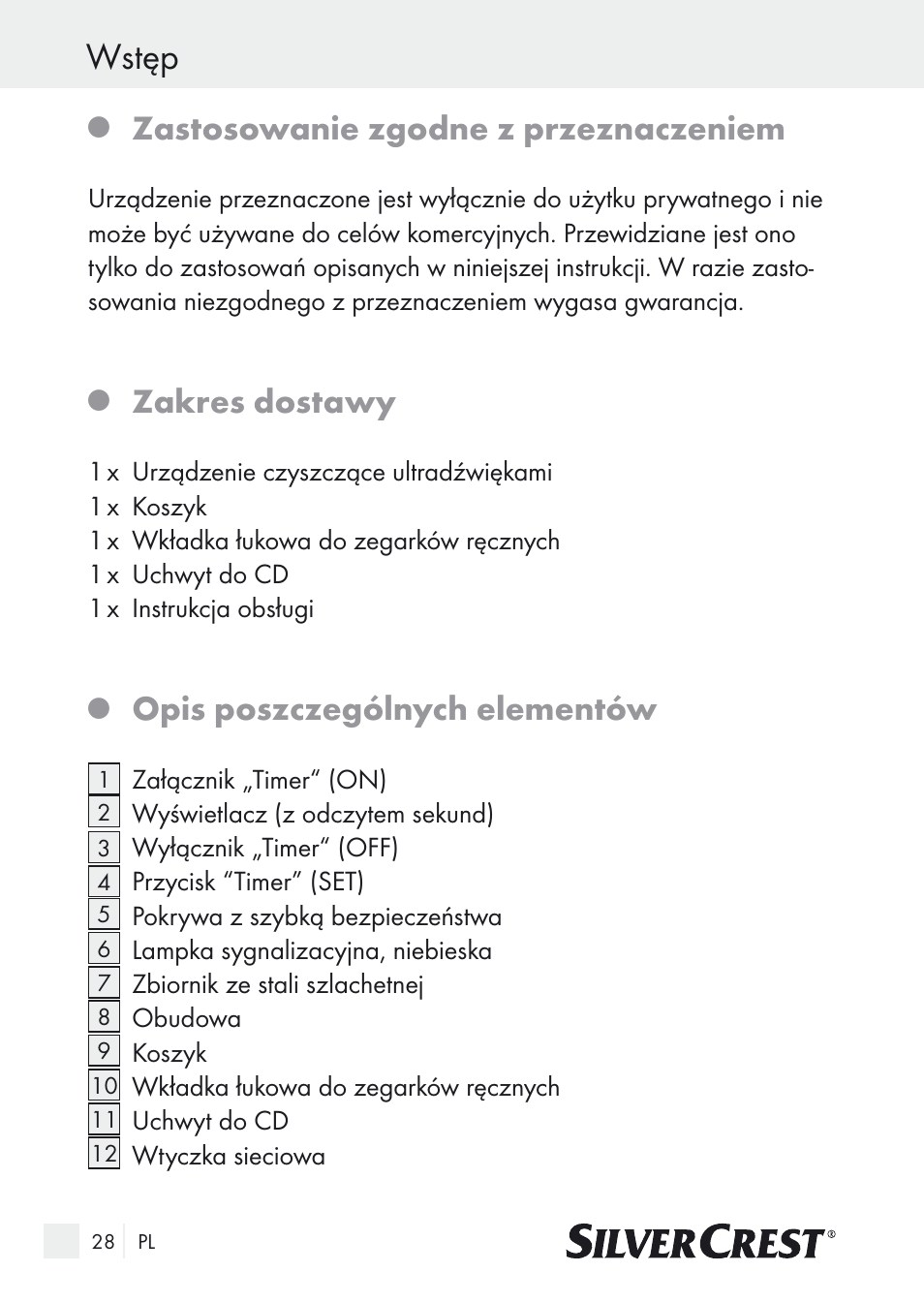 Wstęp, Zastosowanie zgodne z przeznaczeniem, Zakres dostawy | Opis poszczególnych elementów | Silvercrest SUR 46 A1 User Manual | Page 28 / 149