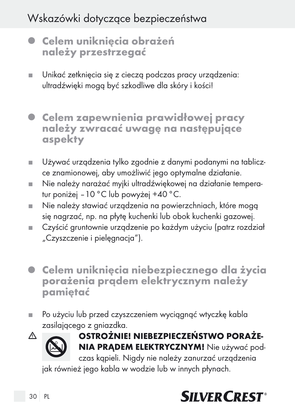 Wskazówki dotyczące bezpieczeństwa, Celem uniknięcia obrażeń należy przestrzegać | Silvercrest SUR 46 A1 User Manual | Page 30 / 149