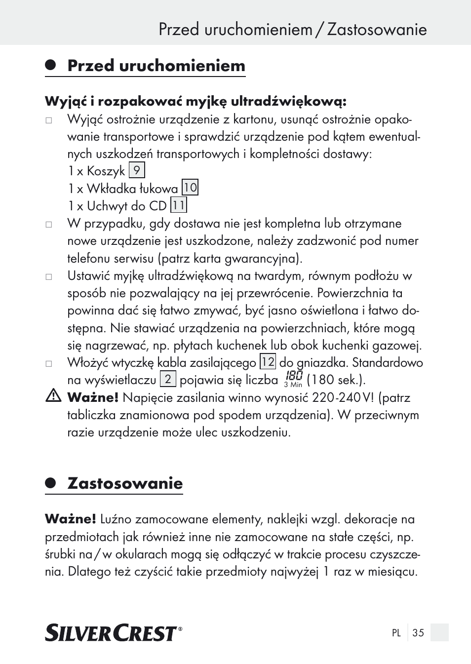 Przed uruchomieniem / zastosowanie, Przed uruchomieniem, Zastosowanie | Silvercrest SUR 46 A1 User Manual | Page 35 / 149