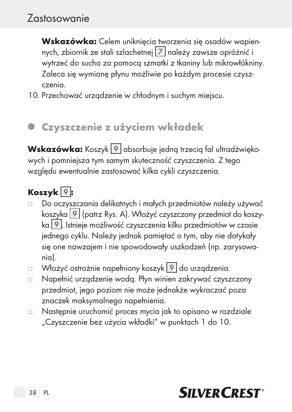 Zastosowanie, Czyszczenie z użyciem wkładek | Silvercrest SUR 46 A1 User Manual | Page 38 / 149