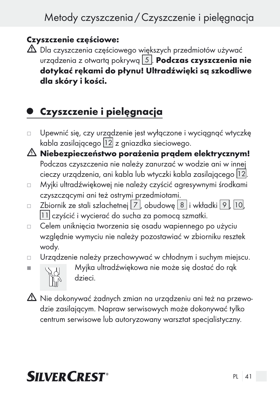 Metody czyszczenia / czyszczenie i pielęgnacja, Czyszczenie i pielęgnacja | Silvercrest SUR 46 A1 User Manual | Page 41 / 149