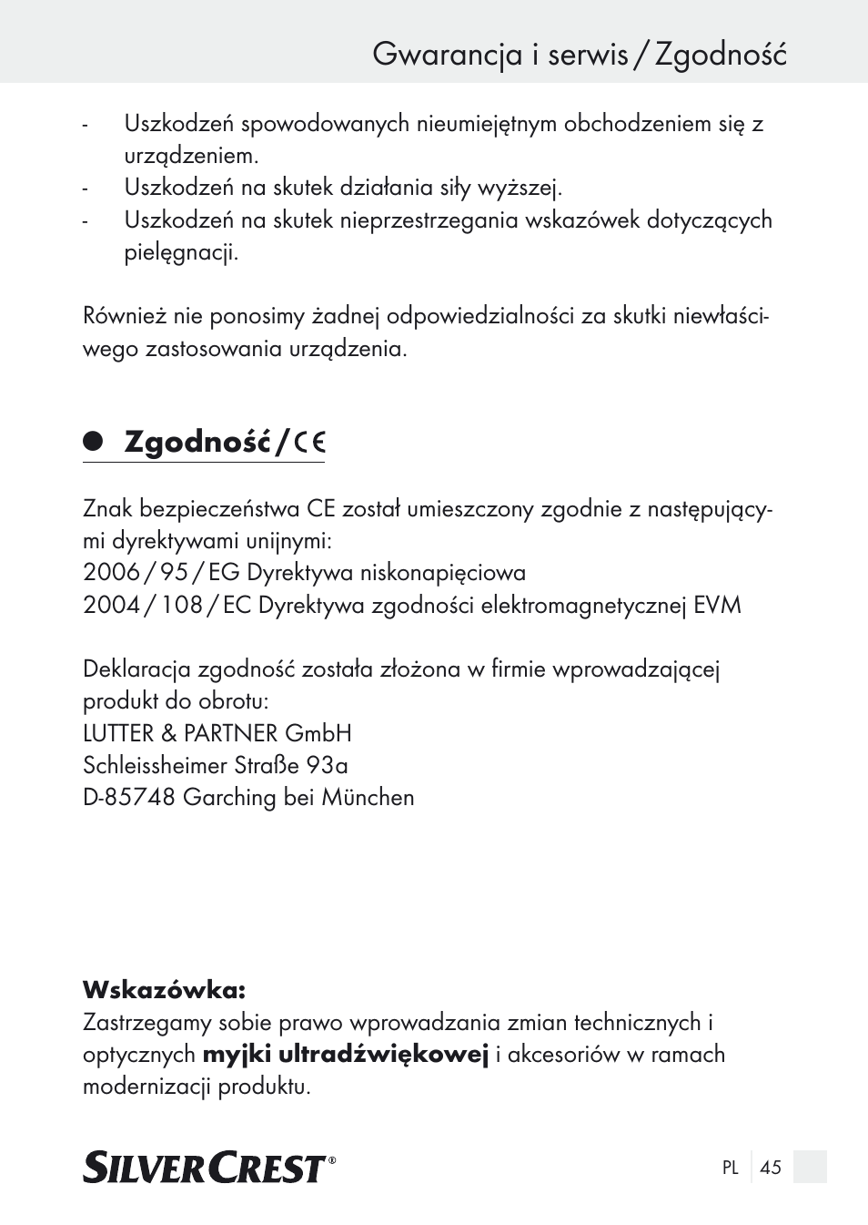 Gwarancja i serwis / zgodność, Zgodność | Silvercrest SUR 46 A1 User Manual | Page 45 / 149