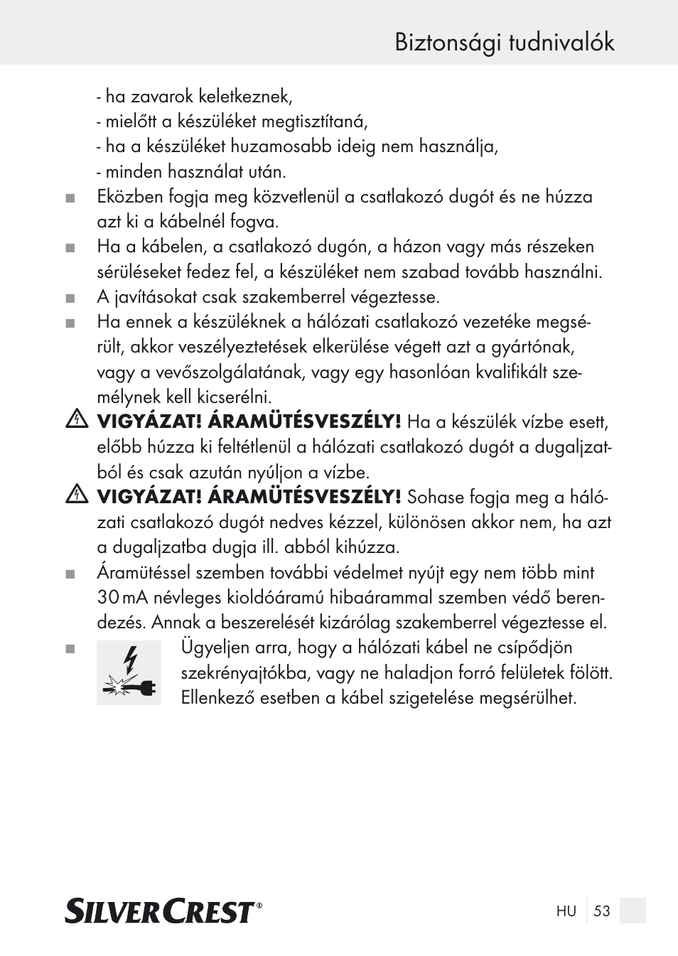Biztonsági tudnivalók | Silvercrest SUR 46 A1 User Manual | Page 53 / 149