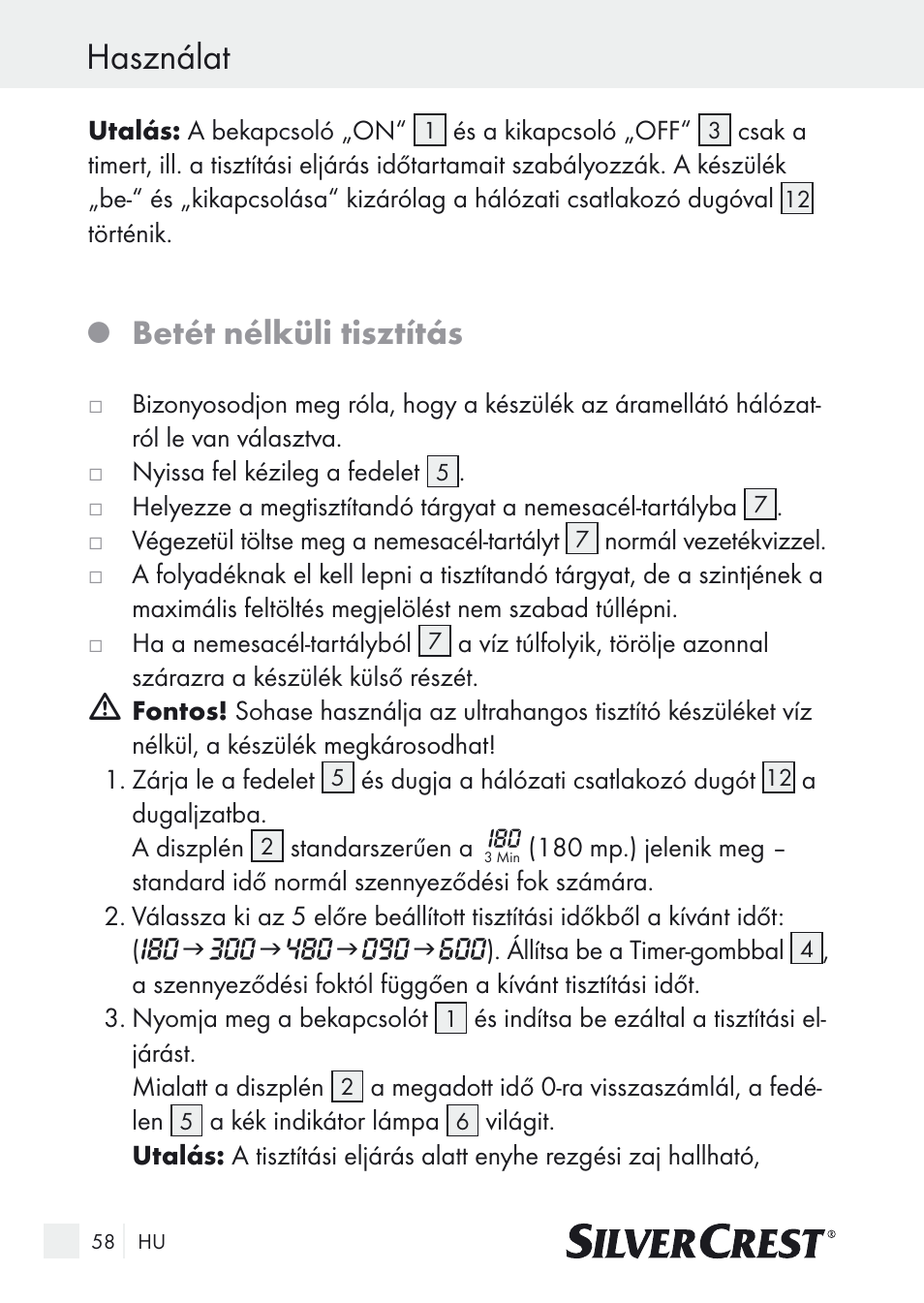 Használat, Betét nélküli tisztítás | Silvercrest SUR 46 A1 User Manual | Page 58 / 149