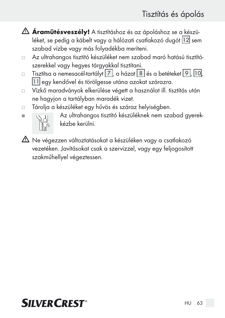 Tisztítás és ápolás | Silvercrest SUR 46 A1 User Manual | Page 63 / 149