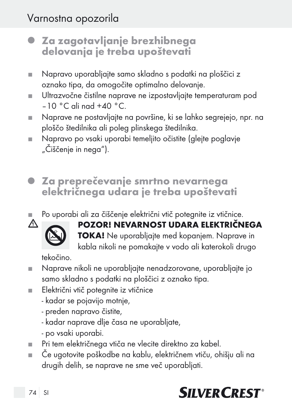 Varnostna opozorila | Silvercrest SUR 46 A1 User Manual | Page 74 / 149