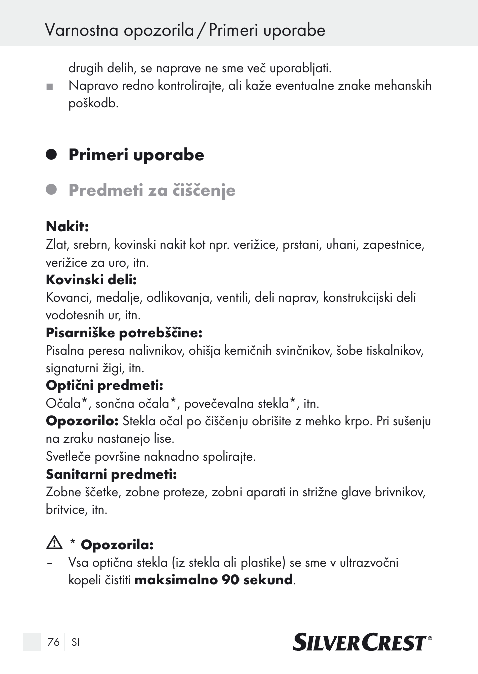 Varnostna opozorila / primeri uporabe, Primeri uporabe, Predmeti za čiščenje | Silvercrest SUR 46 A1 User Manual | Page 76 / 149