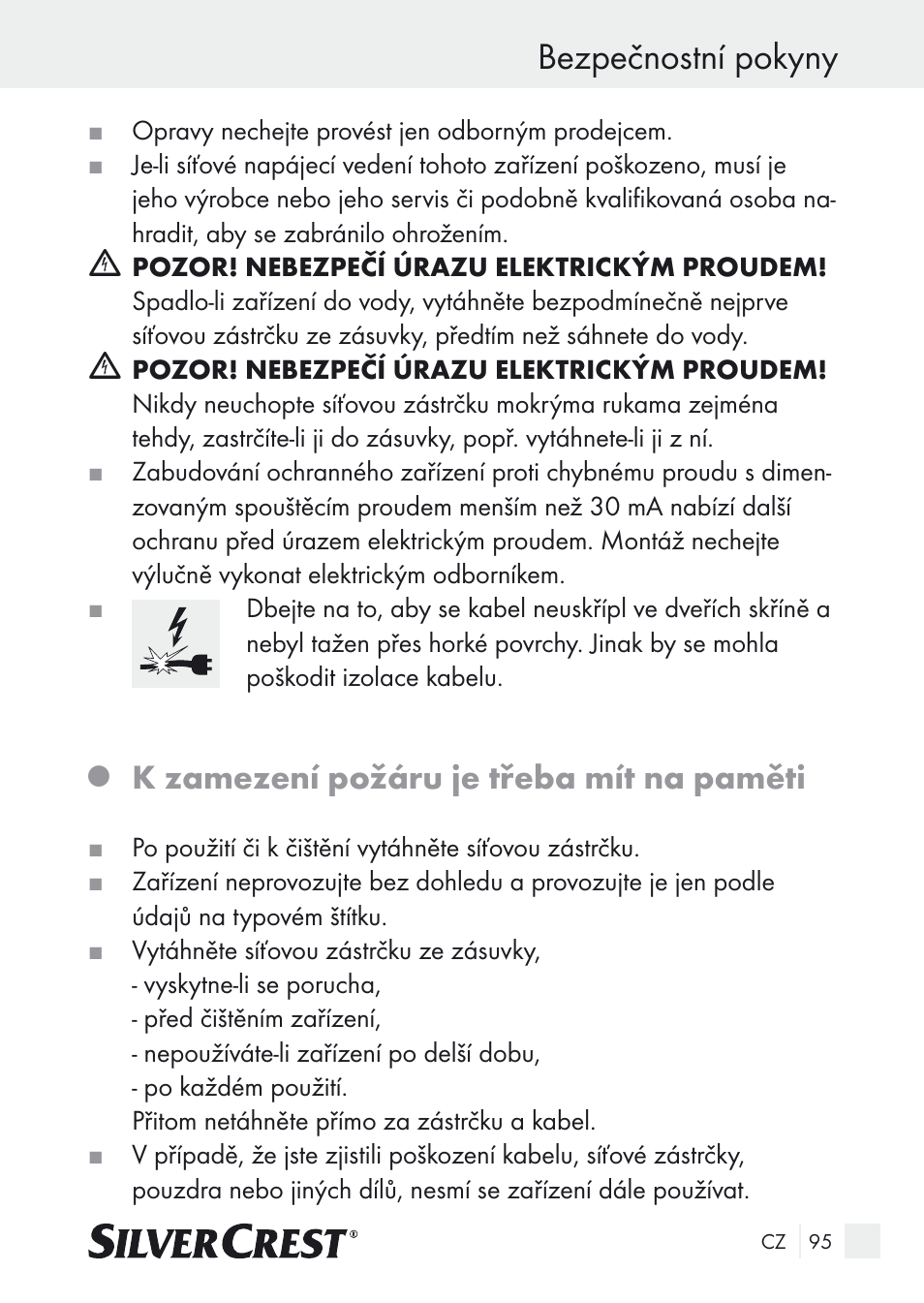 Bezpečnostní pokyny, K zamezení požáru je třeba mít na paměti | Silvercrest SUR 46 A1 User Manual | Page 95 / 149