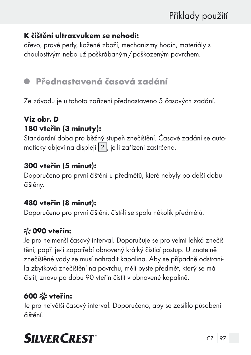 Příklady použití, Přednastavená časová zadání | Silvercrest SUR 46 A1 User Manual | Page 97 / 149