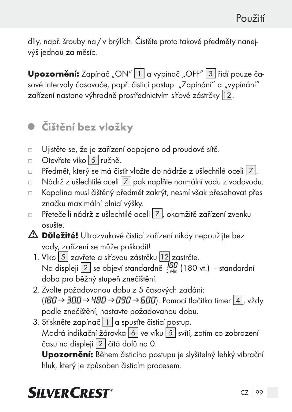 Použití, Čištění bez vložky | Silvercrest SUR 46 A1 User Manual | Page 99 / 149