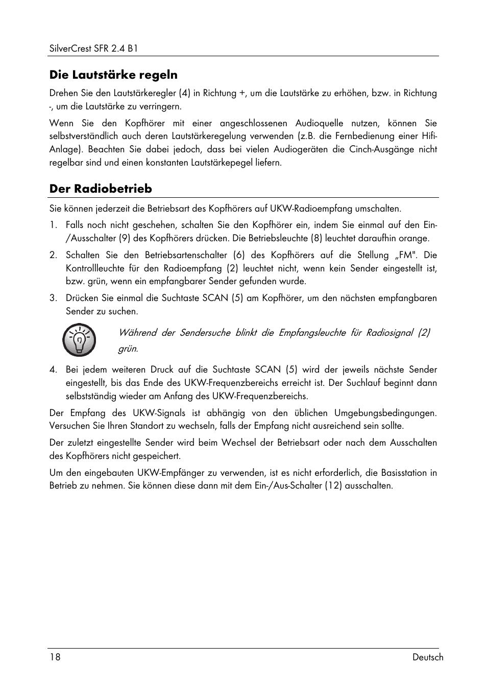 Die lautstärke regeln, Der radiobetrieb | Silvercrest SFR 2.4 B1 User Manual | Page 20 / 100