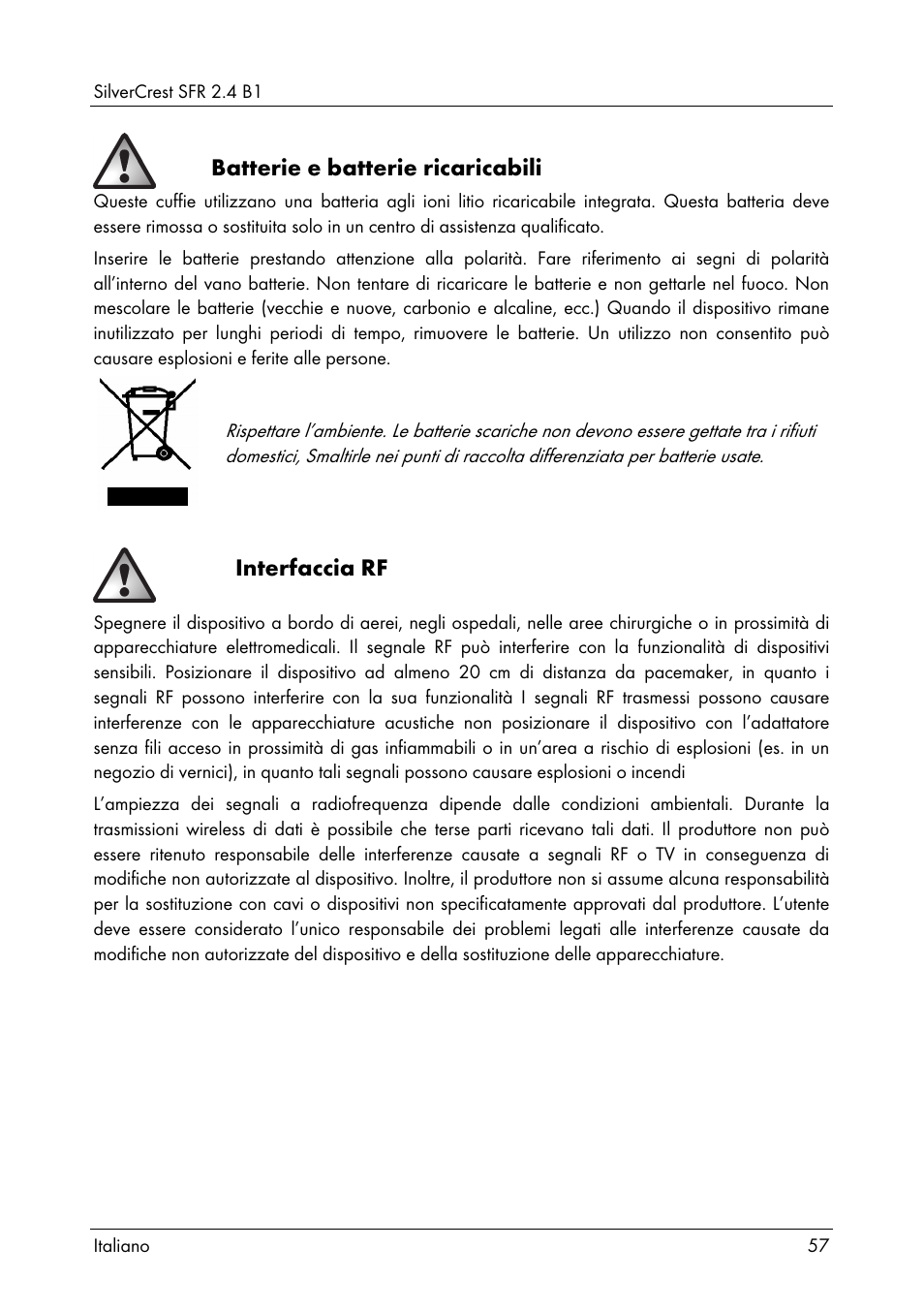 Batterie e batterie ricaricabili, Interfaccia rf | Silvercrest SFR 2.4 B1 User Manual | Page 59 / 100