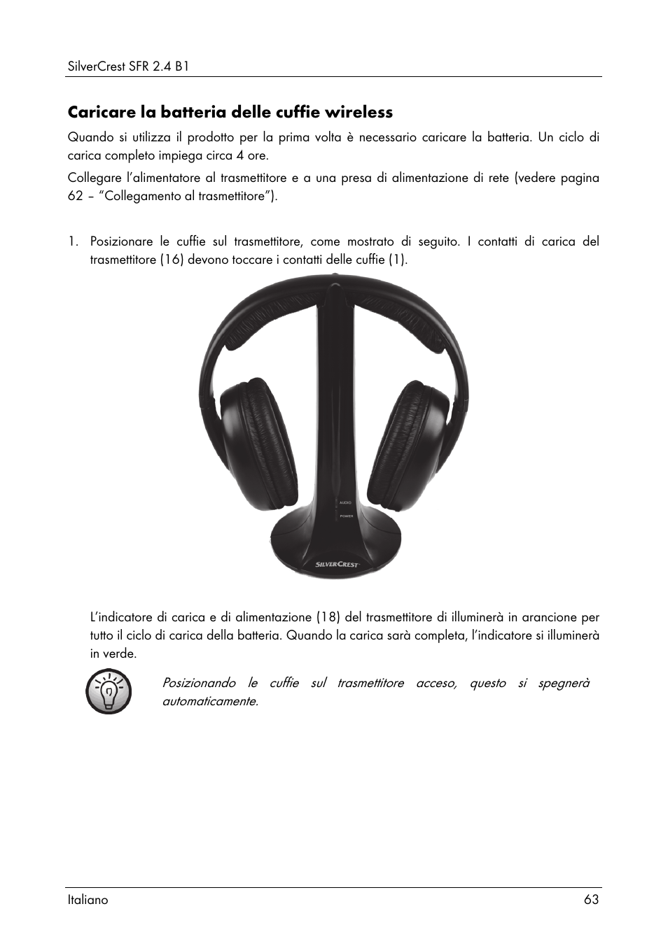 Caricare la batteria delle cuffie wireless | Silvercrest SFR 2.4 B1 User Manual | Page 65 / 100