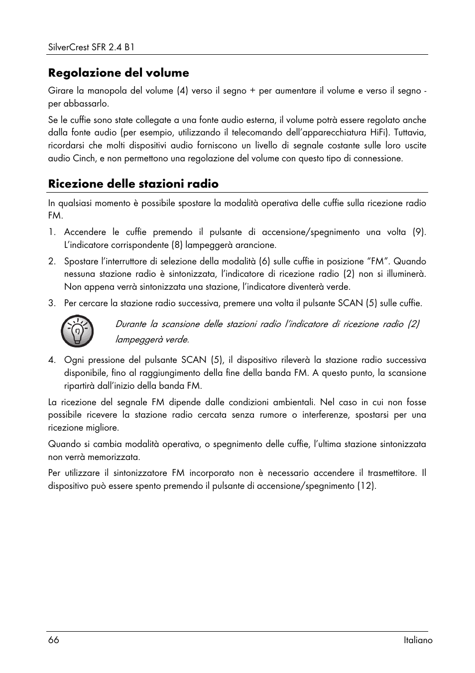 Regolazione del volume, Ricezione delle stazioni radio | Silvercrest SFR 2.4 B1 User Manual | Page 68 / 100