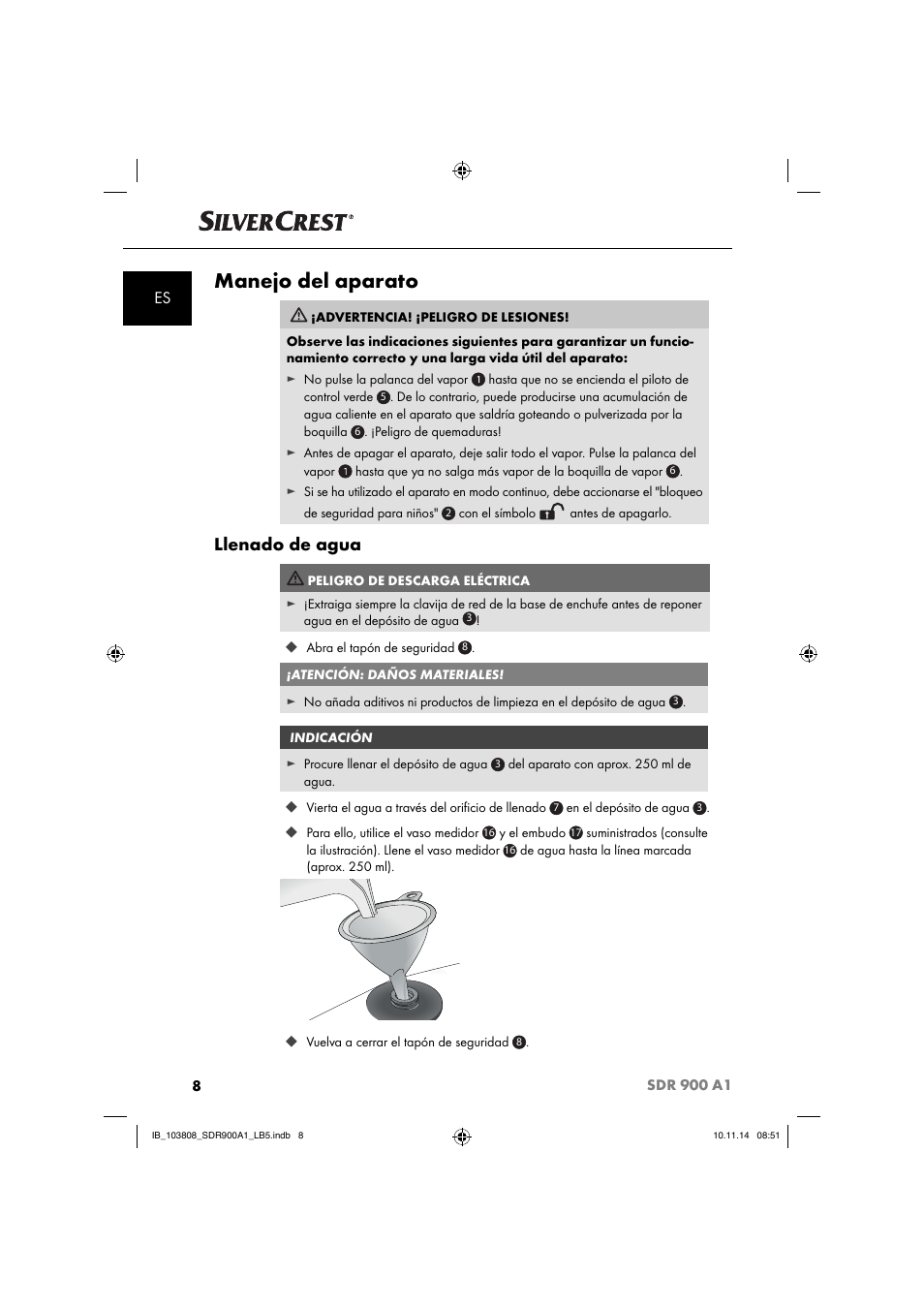 Manejo del aparato, Llenado de agua | Silvercrest SDR 900 A1 User Manual | Page 11 / 84