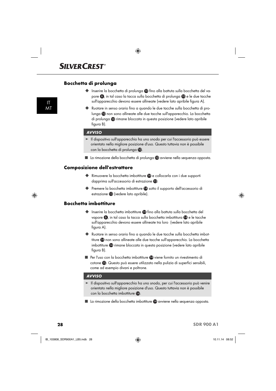 It mt bocchetta di prolunga, Composizione dell'estrattore, Bocchetta imbottiture | Silvercrest SDR 900 A1 User Manual | Page 31 / 84