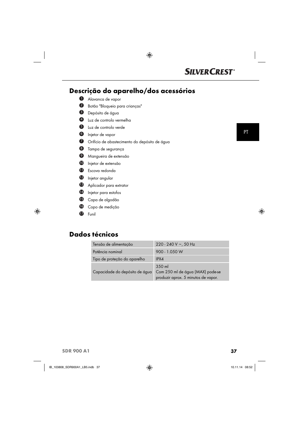 Descrição do aparelho/dos acessórios, Dados técnicos | Silvercrest SDR 900 A1 User Manual | Page 40 / 84