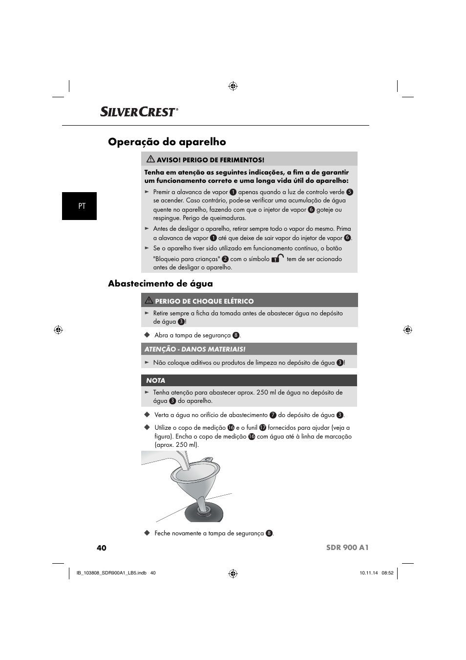 Operação do aparelho, Abastecimento de água | Silvercrest SDR 900 A1 User Manual | Page 43 / 84