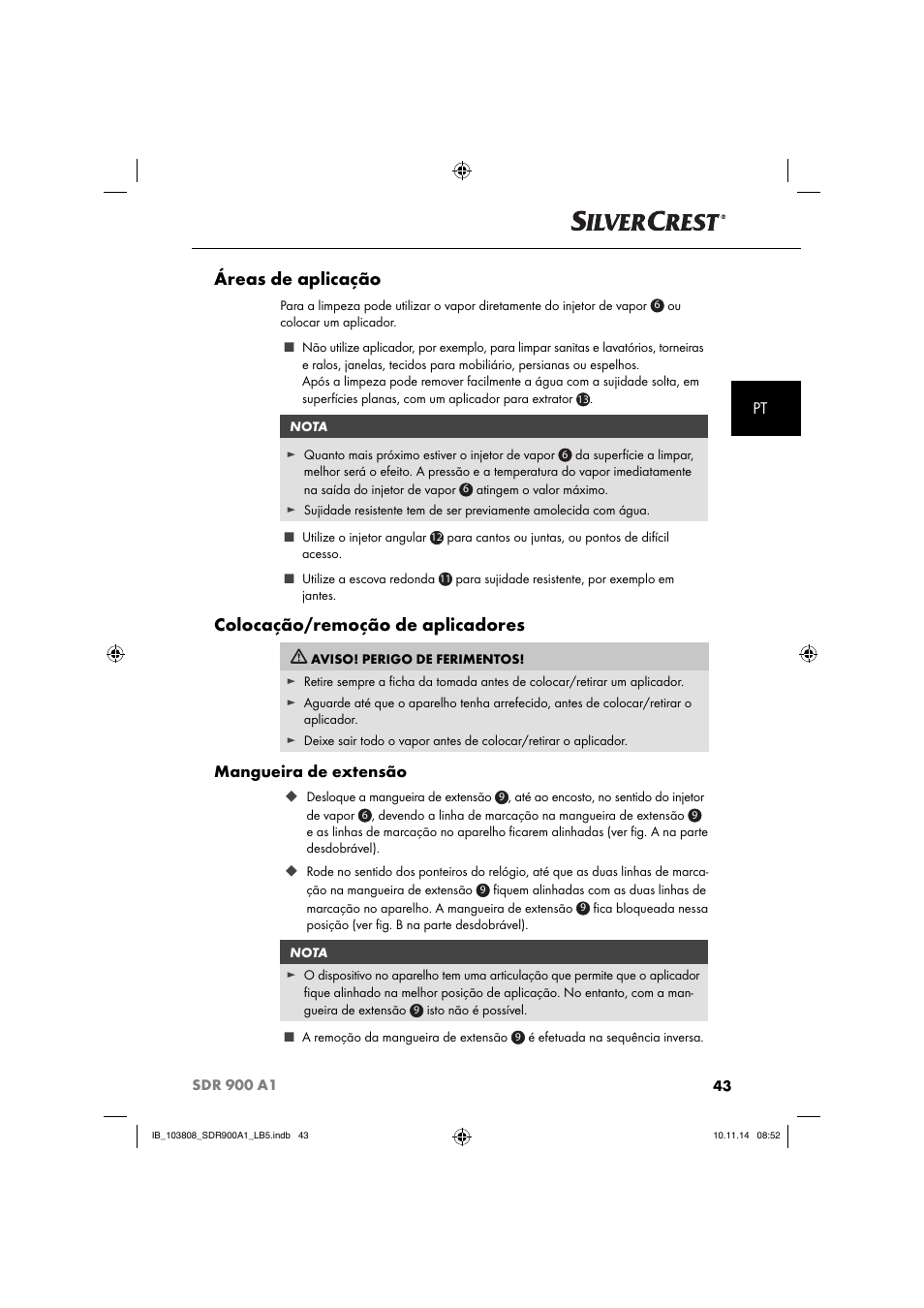 Áreas de aplicação, Colocação/remoção de aplicadores, Mangueira de extensão | Silvercrest SDR 900 A1 User Manual | Page 46 / 84