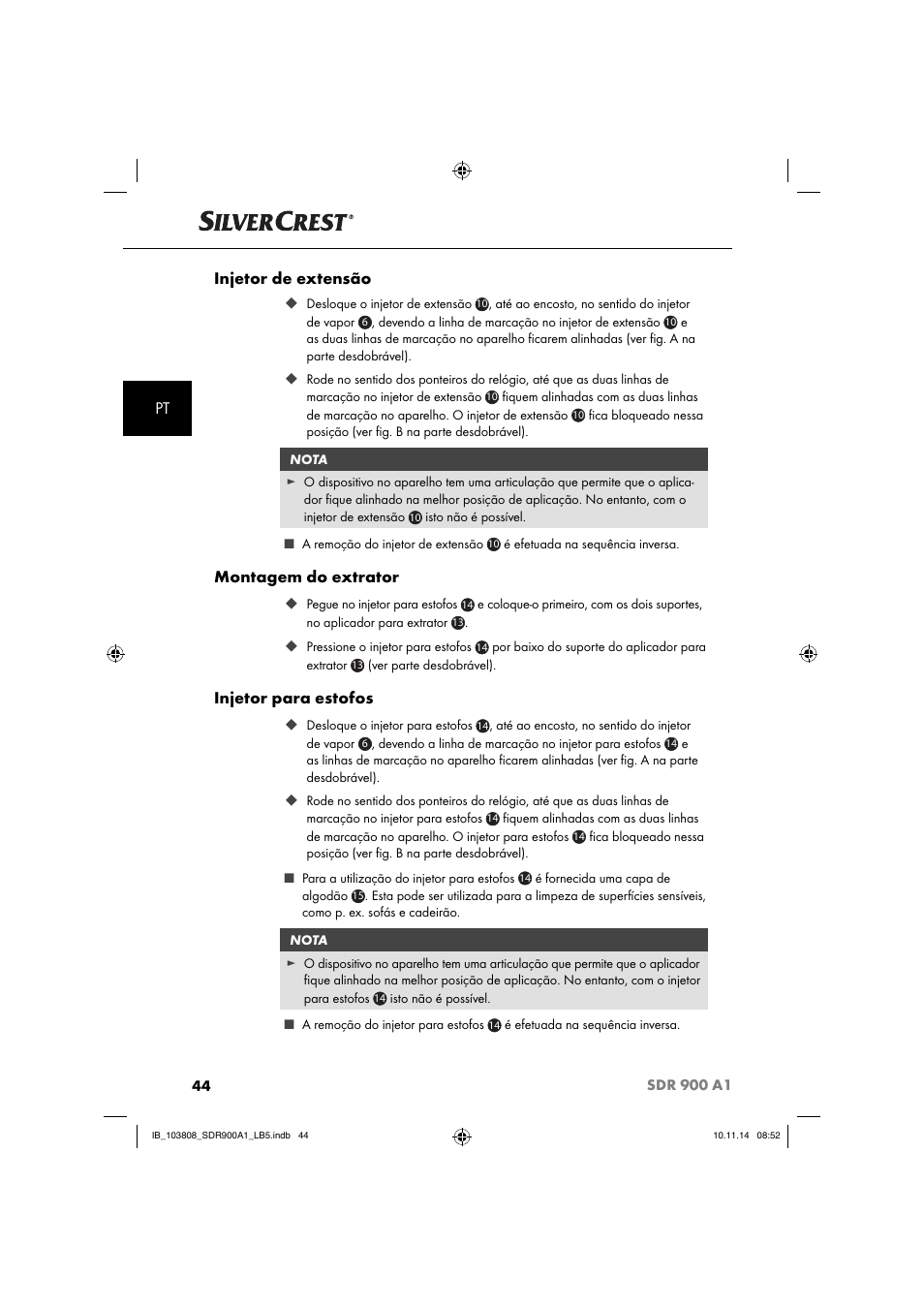 Pt injetor de extensão, Montagem do extrator, Injetor para estofos | Silvercrest SDR 900 A1 User Manual | Page 47 / 84