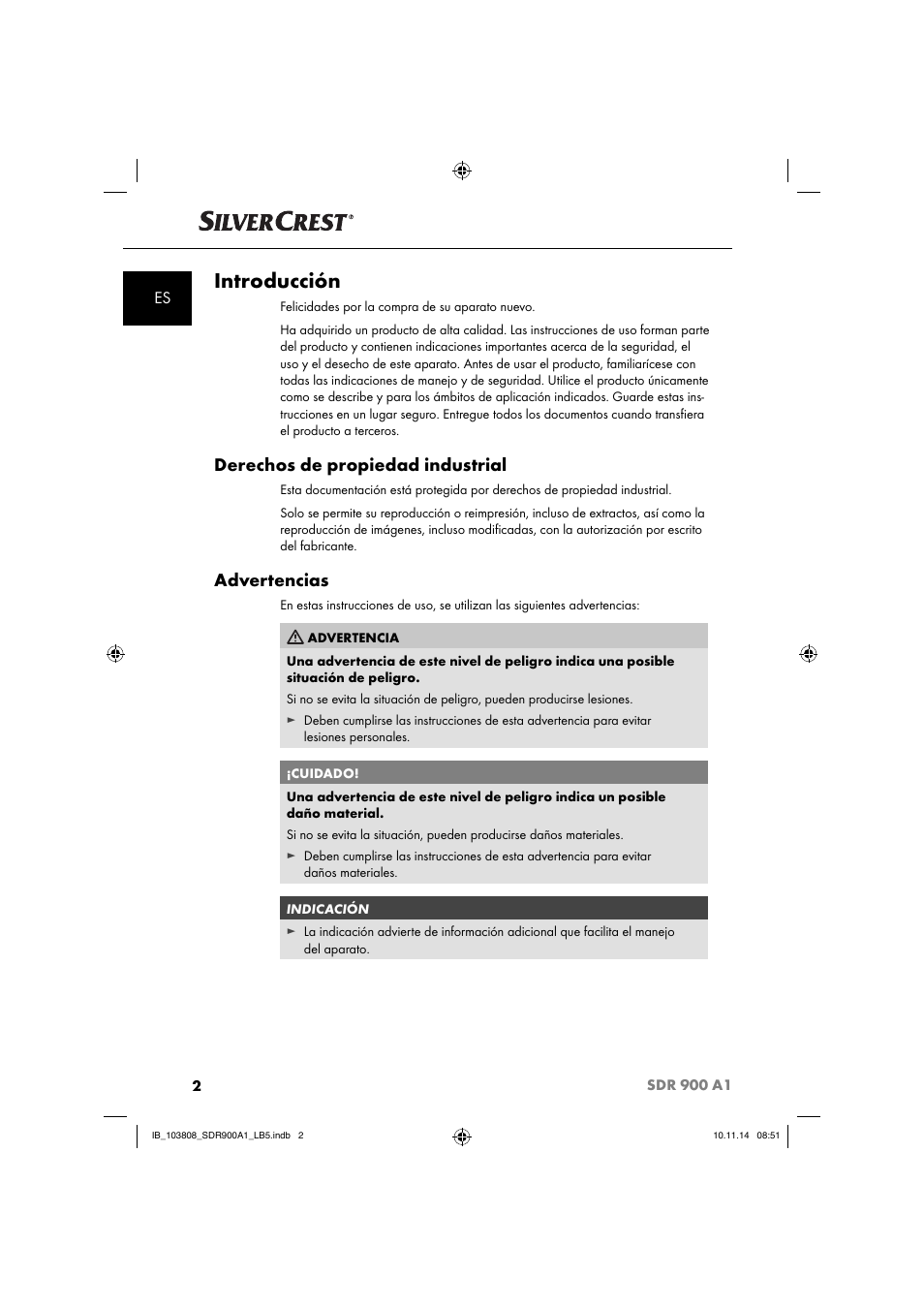 Introducción, Derechos de propiedad industrial, Advertencias | Silvercrest SDR 900 A1 User Manual | Page 5 / 84