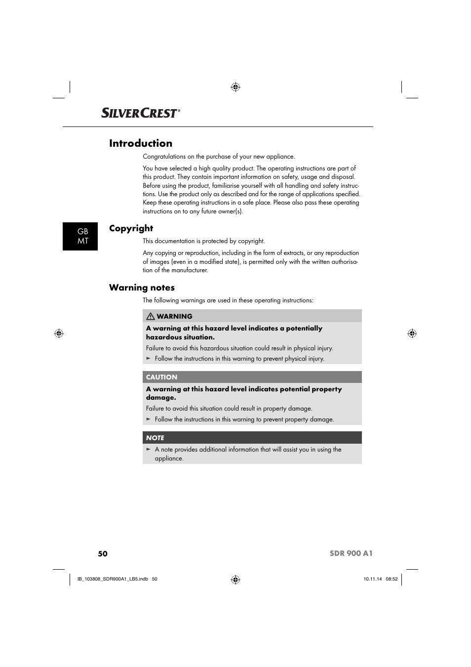 Introduction, Copyright, Gb mt | Silvercrest SDR 900 A1 User Manual | Page 53 / 84