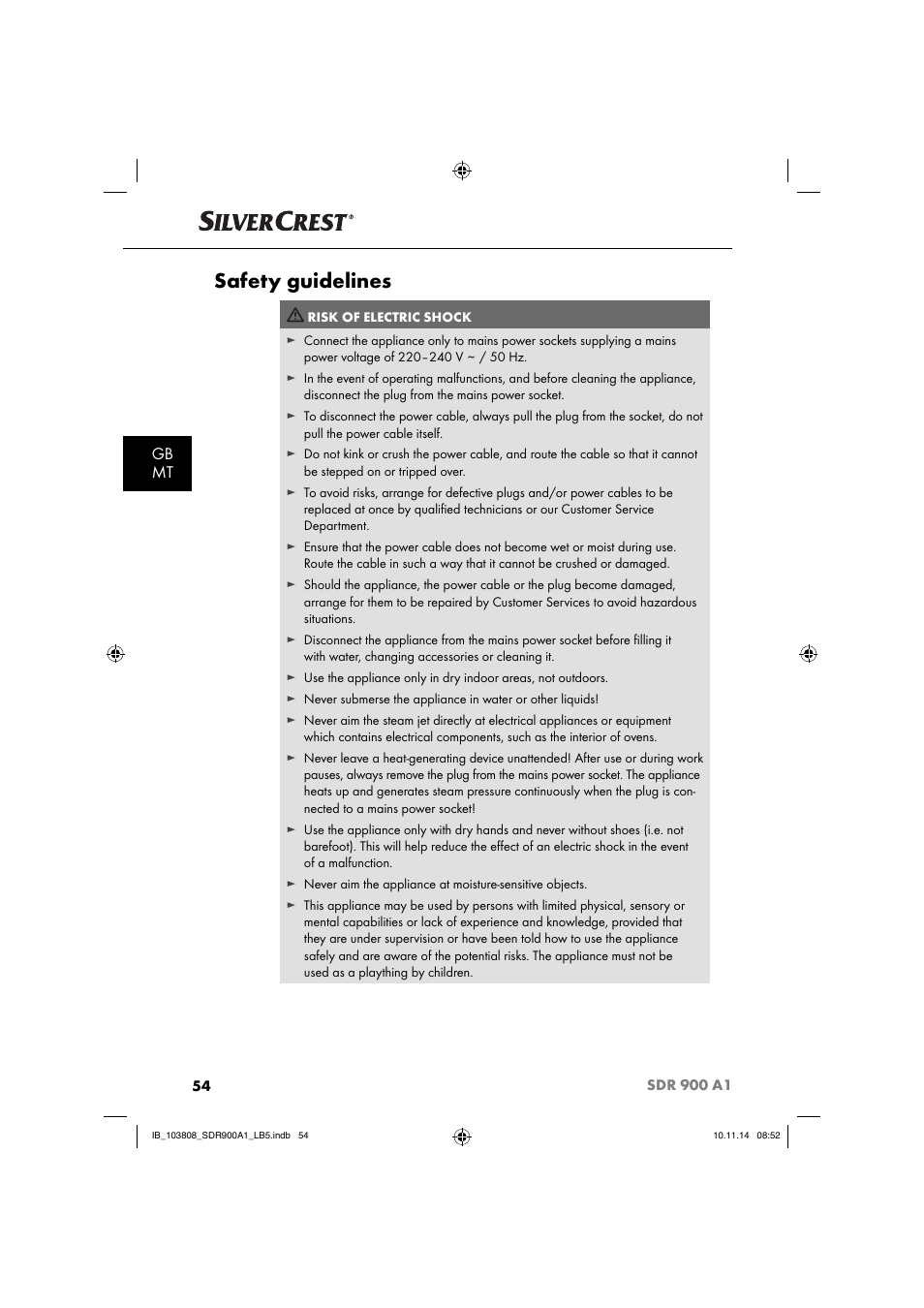 Safety guidelines, Gb mt | Silvercrest SDR 900 A1 User Manual | Page 57 / 84