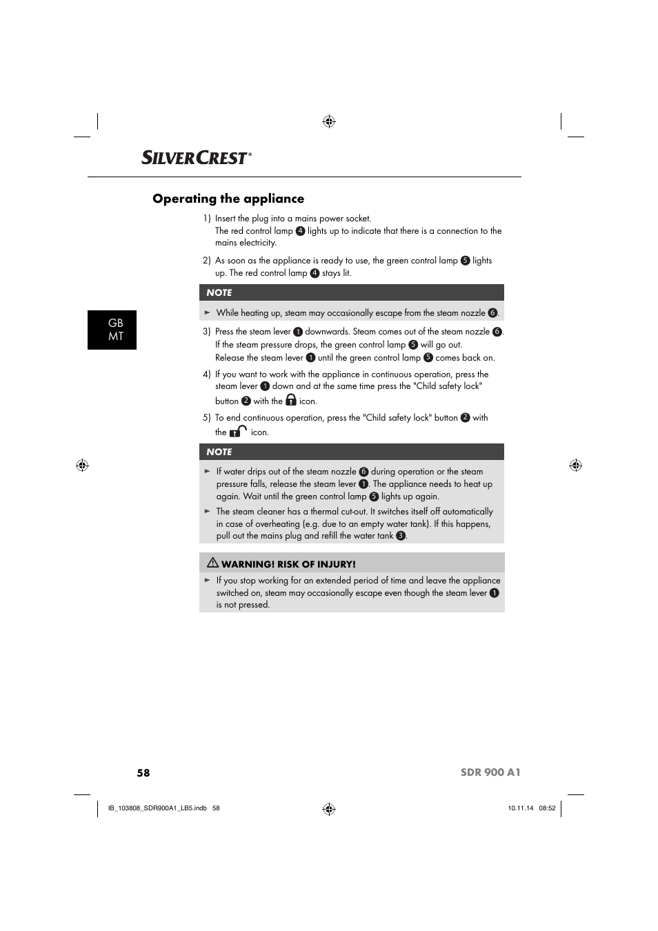 Operating the appliance, Gb mt | Silvercrest SDR 900 A1 User Manual | Page 61 / 84