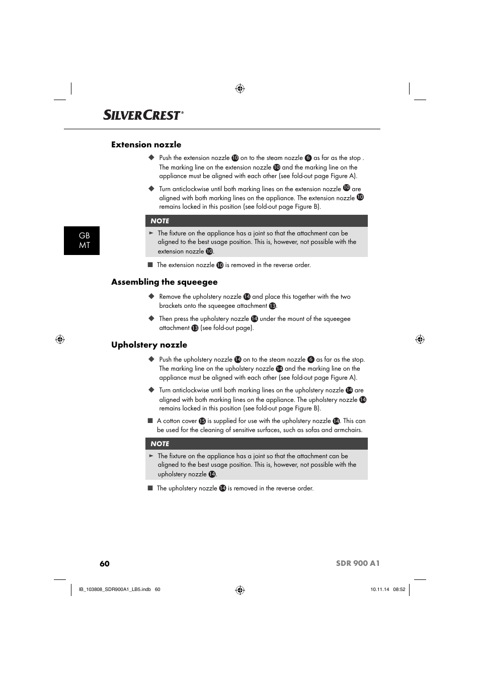 Gb mt extension nozzle, Assembling the squeegee, Upholstery nozzle | Silvercrest SDR 900 A1 User Manual | Page 63 / 84