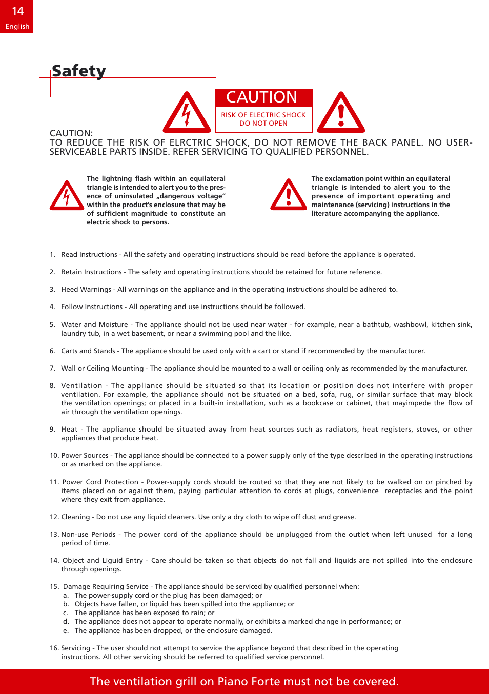 Safety caution | DALI Loudspeakers speakers User Manual | Page 14 / 16