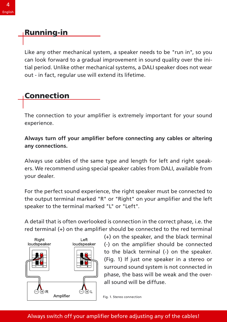 Running-in, Connection | DALI Loudspeakers speakers User Manual | Page 4 / 16