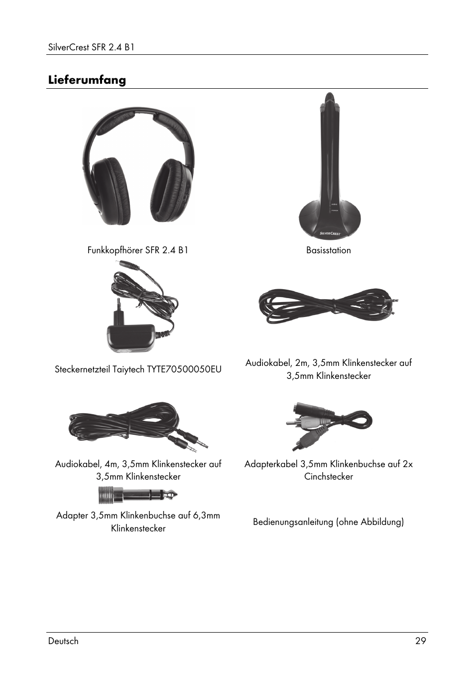 Lieferumfang | Silvercrest SFR 2.4 B1 User Manual | Page 31 / 76