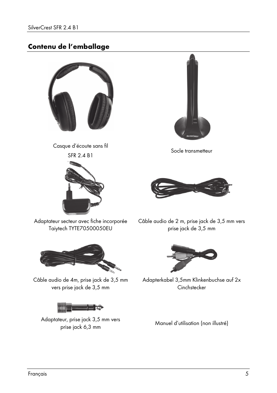 Contenu de l’emballage | Silvercrest SFR 2.4 B1 User Manual | Page 7 / 76