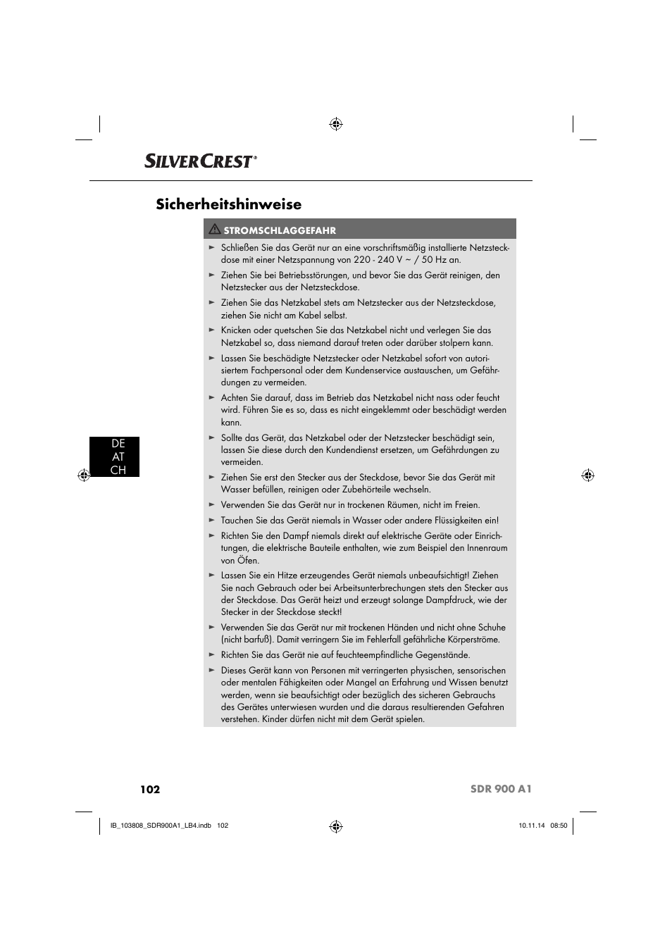 Sicherheitshinweise, De at ch | Silvercrest SDR 900 A1 User Manual | Page 105 / 116