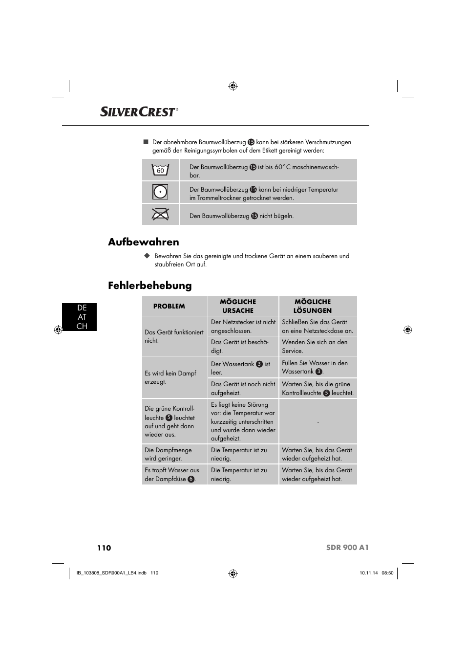 Aufbewahren, Fehlerbehebung, De at ch | Silvercrest SDR 900 A1 User Manual | Page 113 / 116