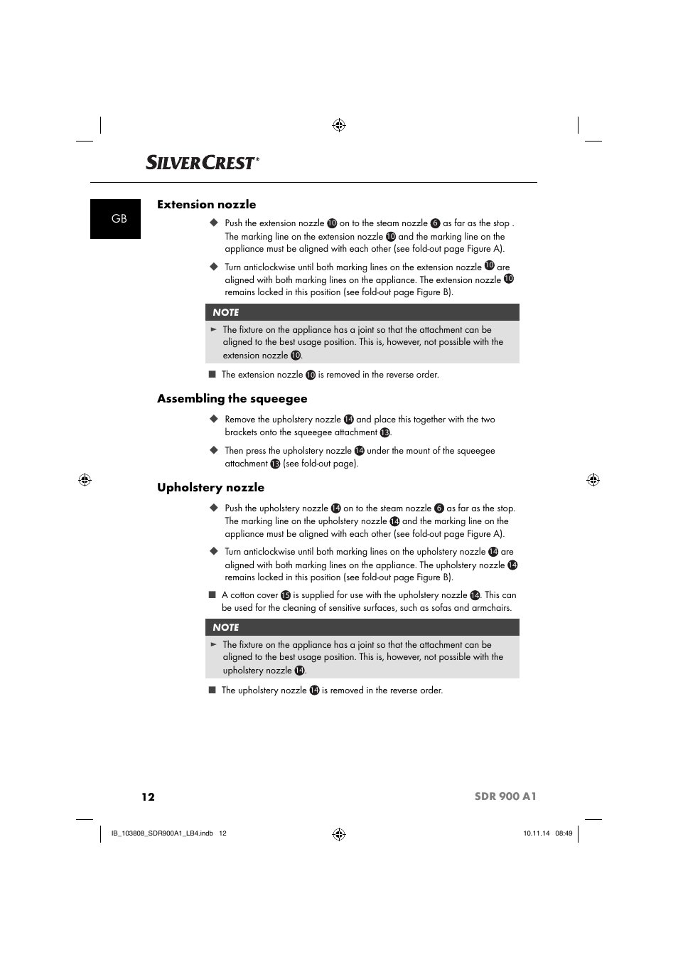 Gb extension nozzle, Assembling the squeegee, Upholstery nozzle | Silvercrest SDR 900 A1 User Manual | Page 15 / 116