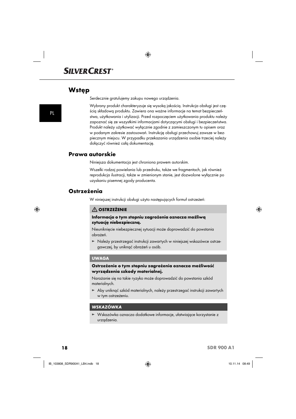 Wstęp, Prawa autorskie, Ostrzeżenia | Silvercrest SDR 900 A1 User Manual | Page 21 / 116