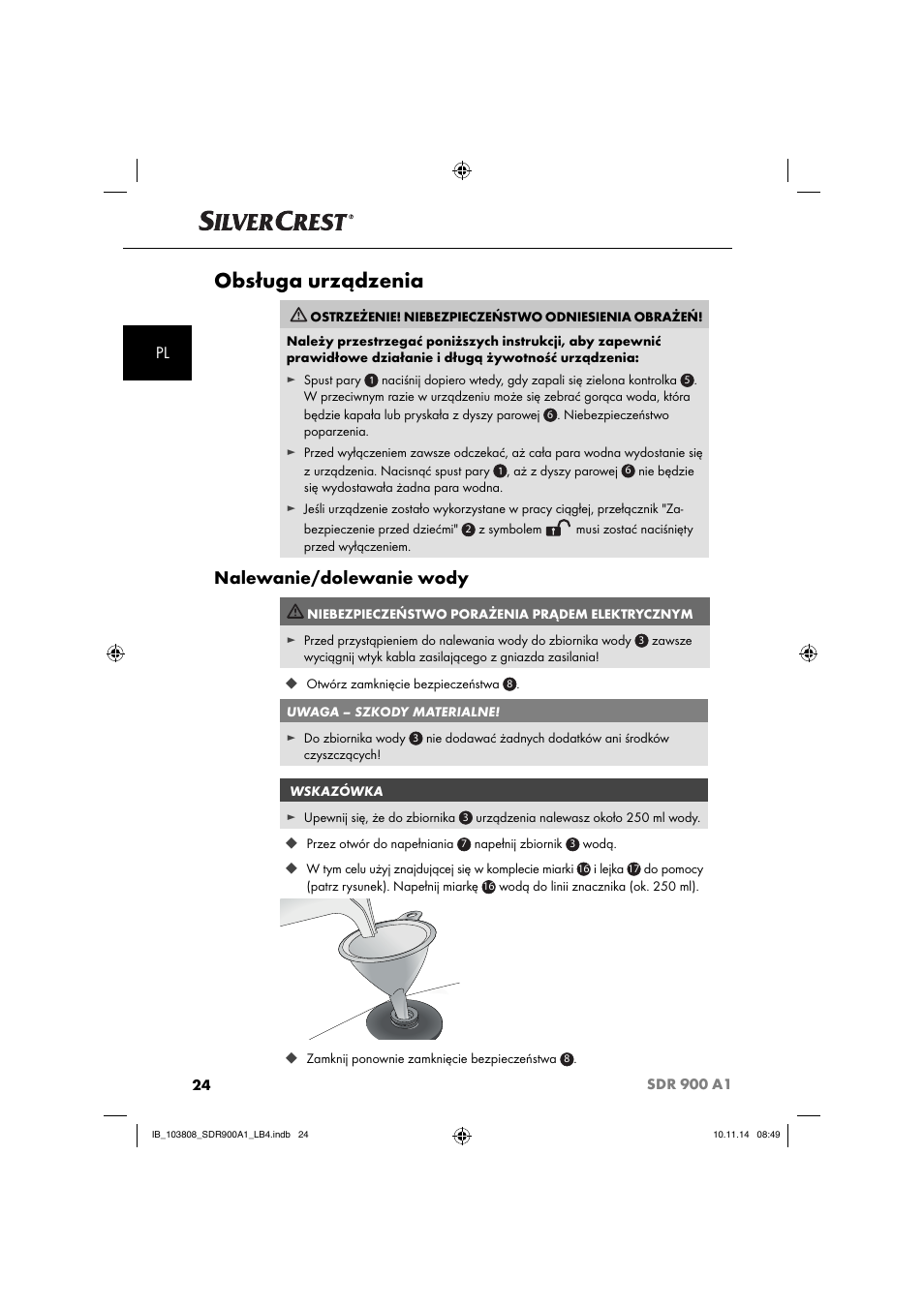 Obsługa urządzenia, Nalewanie/dolewanie wody | Silvercrest SDR 900 A1 User Manual | Page 27 / 116