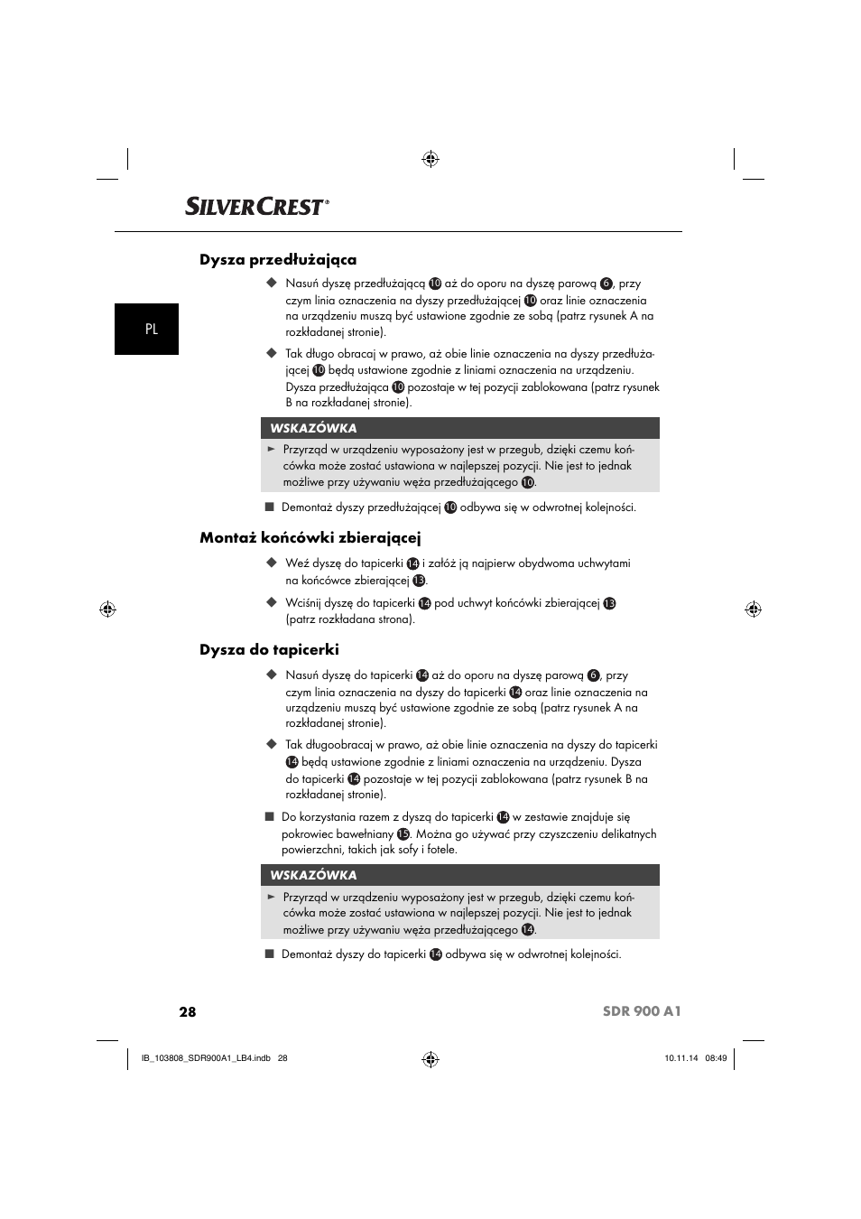 Pl dysza przedłużająca, Montaż końcówki zbierającej, Dysza do tapicerki | Silvercrest SDR 900 A1 User Manual | Page 31 / 116